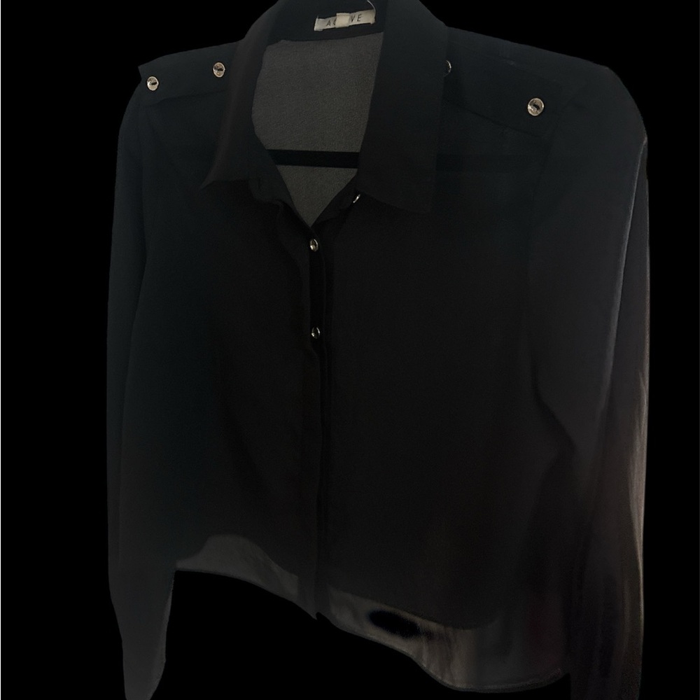 Black Sheer Button-Up Blouse